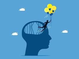 man flying with balloons in the head of a man vector