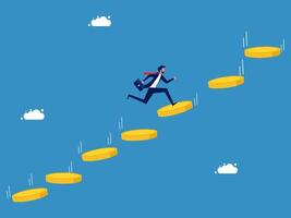 businessman running up the stairs to climb the ladder of success vector