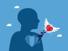 a silhouette of a man holding a heart with wings vector