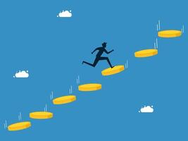 man running up the stairs to climb the ladder of success vector