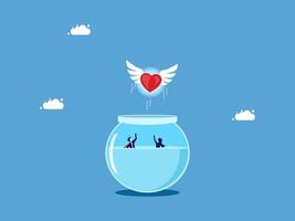a fish bowl with a heart floating in it vector