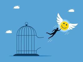 man flying out of a cage with a smiley face vector