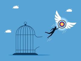 man flying with arrow to target in cage vector