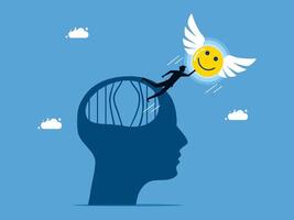 a man is flying over a smiling face in the head vector