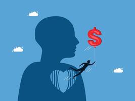 a silhouette of a man holding a heart with a dollar sign attached to it vector