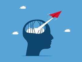 a person's head with a paper airplane flying out of it vector