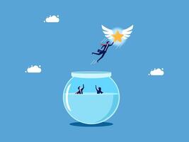 man jumping into the fish bowl with a star vector