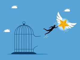 man is flying out of a cage with a star on it vector