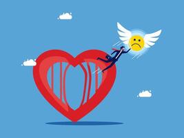 a man falling from a heart with an angel on it vector