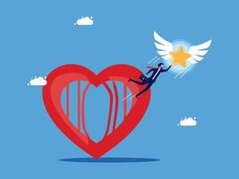 a man is falling from a heart with an angel on top vector