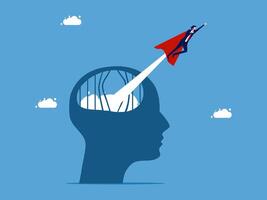 a man with a red cape flying over the head of a brain vector