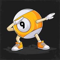 Hand drawn funny Dabbing nine billiard pool Ball with hands and legs doing dab dance gesture pose vector