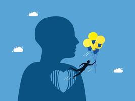 man flying with balloons in his heart vector