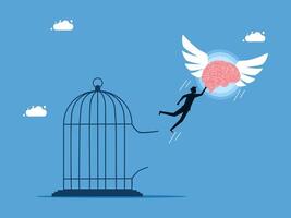 man is flying away from a brain in a cage vector