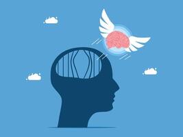 a man's head with a brain flying above it vector