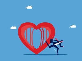 man running away from a heart shaped object vector