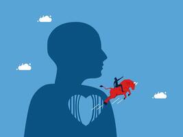 man is riding a bull in front of a heart vector