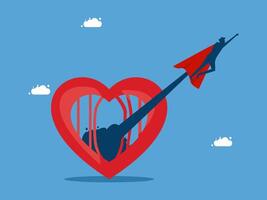 man flying a red heart shaped plane vector