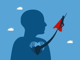 a silhouette of a man holding a heart with a red cape vector
