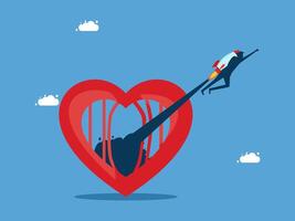 man is flying through the heart with a rocket vector