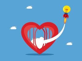 a rocket is flying through a heart shaped cloud vector