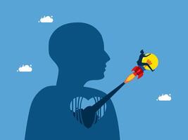 a silhouette of a man holding a heart and a rocket vector