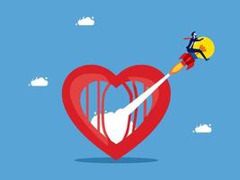 a man is flying a rocket into a heart vector