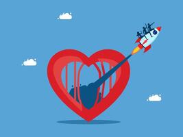 team and rocket is flying into a heart vector
