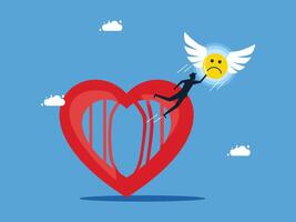 a man is falling from a heart with an angel on it vector