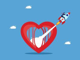 man with a rocket is flying through a heart vector