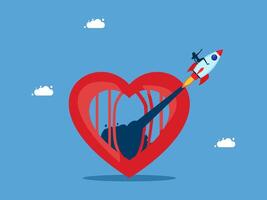 a rocket is flying through a heart vector