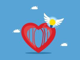 a heart with a light bulb and wings vector