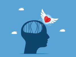 a man's head with a heart and wings flying above it vector
