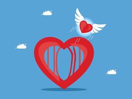 a heart with wings and a bird flying over it vector