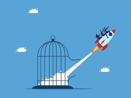 a rocket is flying out of a cage with a bird inside vector