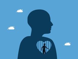 a silhouette of a man with a heart in the shape of a cage vector