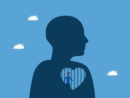 a silhouette of a man with a heart in the shape of a cage vector