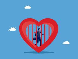 man is standing inside a heart shaped cage vector