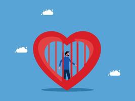 man in prison heart shape, isolated on blue background vector