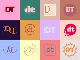 DT logo company template. Letter d and t logotype. Set different classic serif lettering and modern bold text with design elements. Initial font typography. vector
