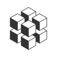 Cube logo, geometric design. Black and white Box logotype company, trendy techno emblem in isometric 3D style. vector