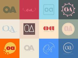 OA logo company template. Letter o and a logotype. Set different classic serif lettering and modern bold text with design elements. Initial font typography. vector