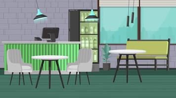 A cartoon illustration of a restaurant with tables and chairs video
