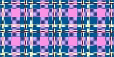Commercial plaid fabric texture, continuity background textile seamless. Fur check tartan pattern in cyan and pink colors. vector