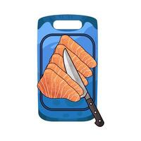 fresh salmon being sliced vector