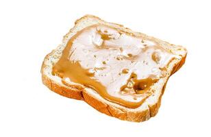 Peanut butter sandwich toast. Isolated on white background. Top view. photo