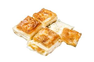 Turkish Su Boregi, Tabla borek or Adana Borek with cheese. Isolated, white background. photo