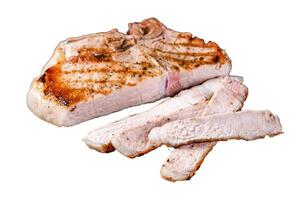 Grilled slised pork Chop or T-bone meat steak. Isolated, white background. photo