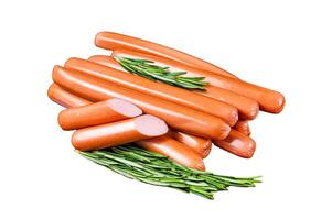 Frankfurter raw sausages Isolated on white background, top view. photo