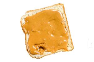 Peanut butter sandwich toast. Isolated on white background. Top view. photo